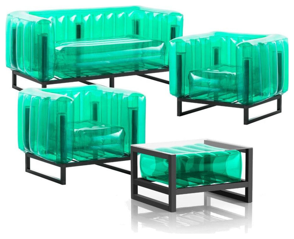 Mojow Eko Yomi 4 Piece Living Room & Garden Set | Black Frame - Crystal Green
