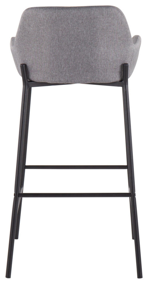 Daniella Industrial Fixed-Height Bar Stool, Black Metal/Gray Fabric, Set of 2