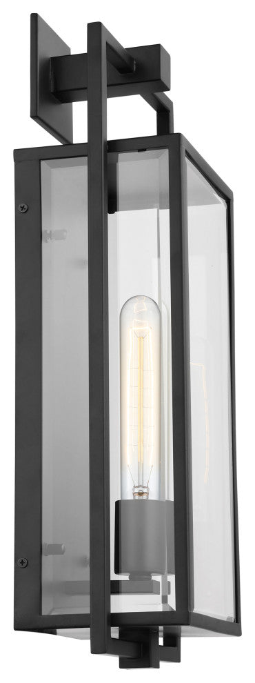Exhibit 1-Light Large Wall Lantern, Matte Black/Clear Beveled Glass