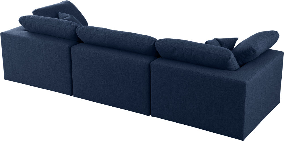 Serene Linen Textured Fabric Deluxe Comfort 3-Piece Modular Sofa, Navy