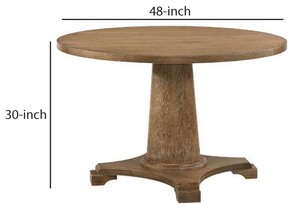 Benzara BM261741 Dining Table With Single Pedestal Base, Oak Brown