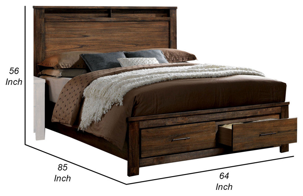 Benzara BM207725 Wooden Queen Size Bed With 2 Drawer storage, Brown