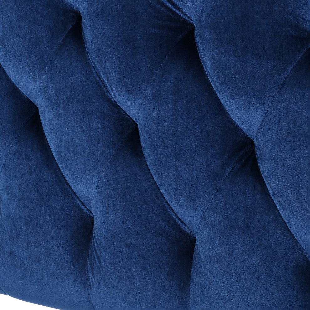 GDF Studio Lazarus New Velvet Studded Seam Tufted Queen/Full Headboard, Navy Blue