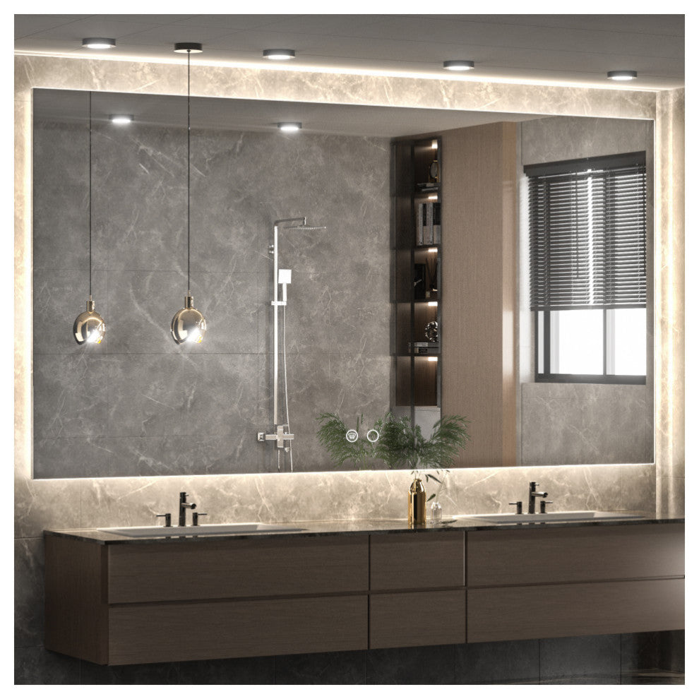 Backlit 3-Color LED Mirror for Bathroom, Anti-Fog Dimmable, 60x36