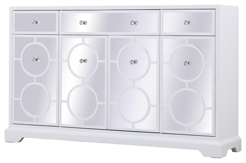 60" Mirrored Credenza, White