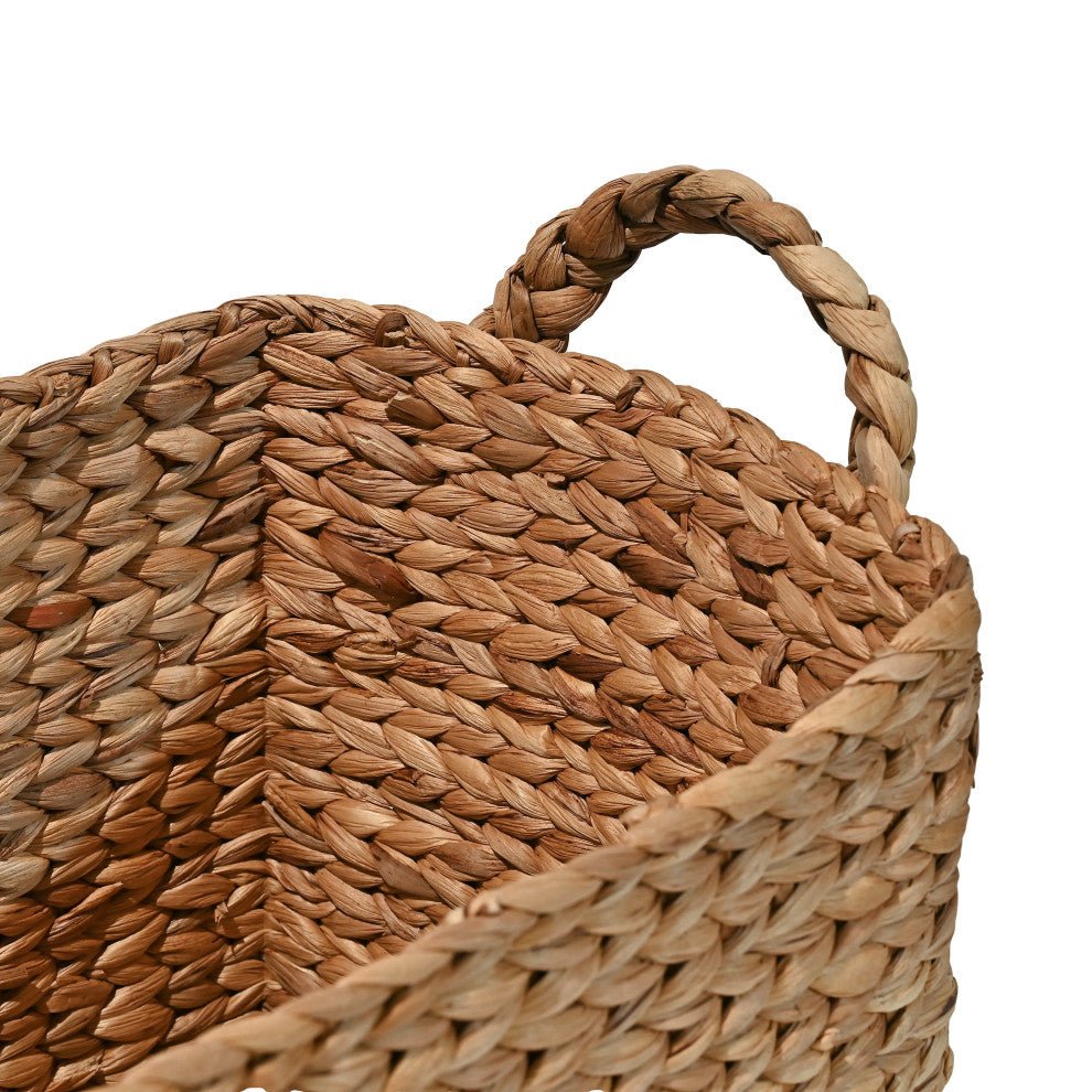 Clara Handwoven Hyacinth Rectangle Storage Floor Baskets With Handles, Set of 3
