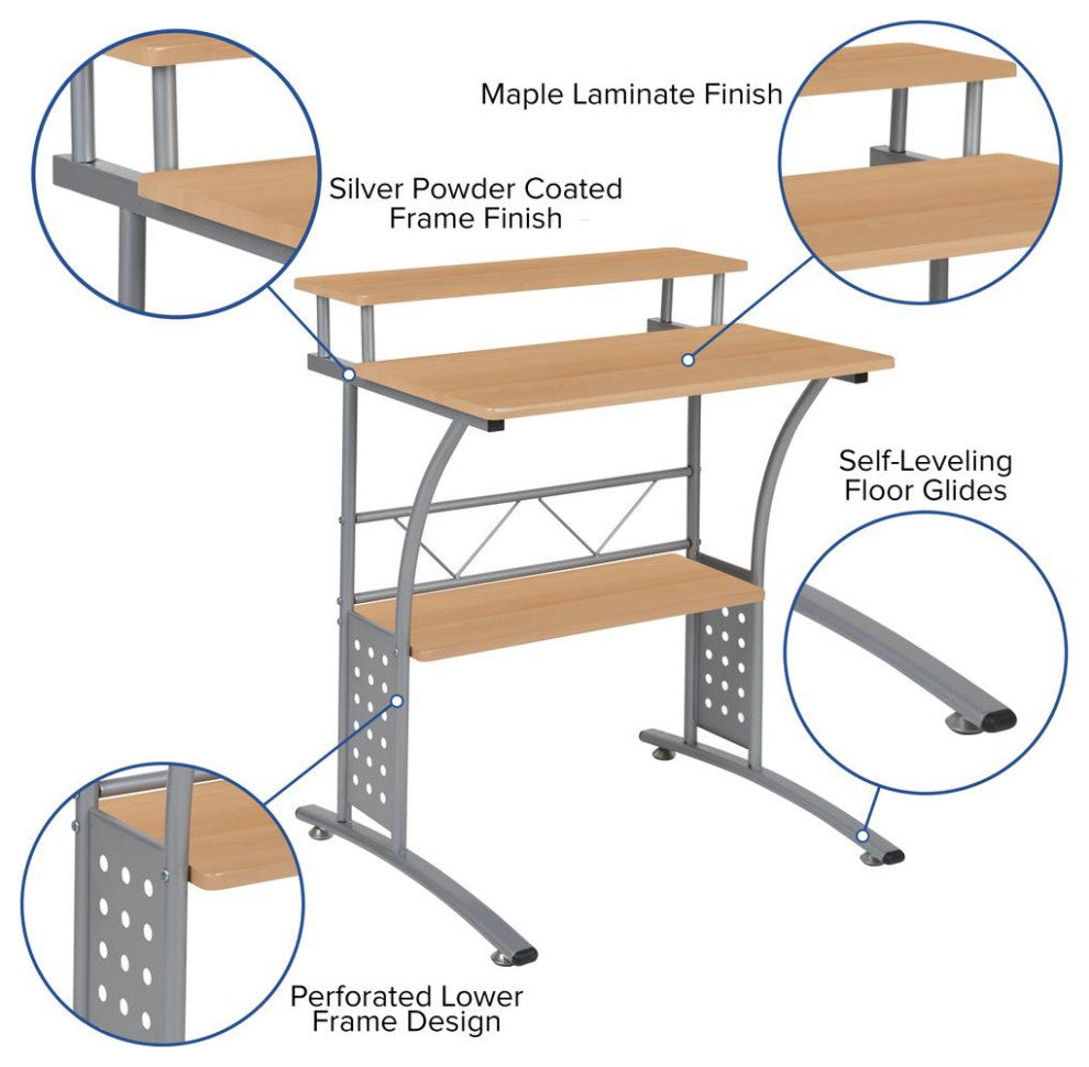 Clifton Maple Computer Desk with Top and Lower Storage Shelves