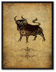 Ox Chinese Zodiac Brown Print on Canvas with Picture Frame, 28"x37"