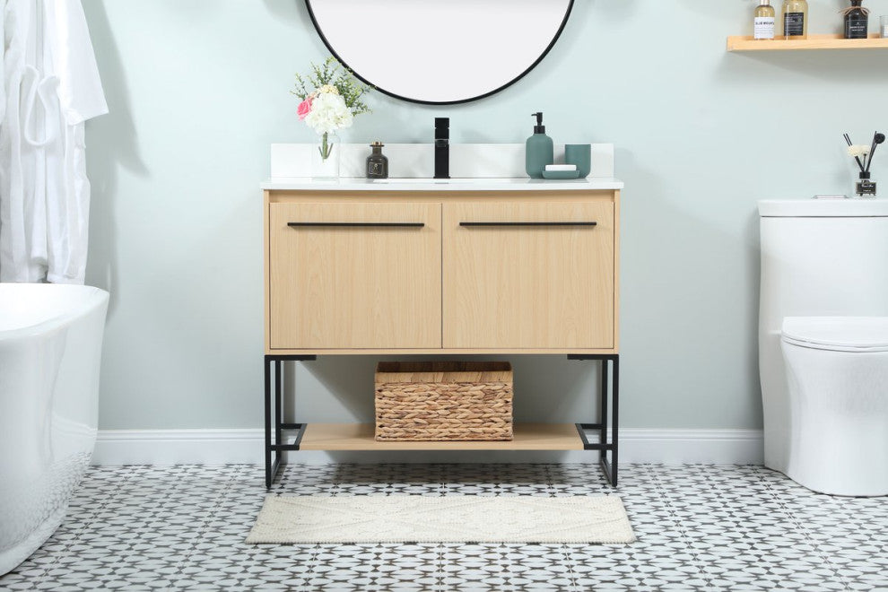 Sue 40" Single Bathroom Vanity, Maple, With Backsplash