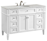 Home Living Vanity with Carrara White Marble Countertop, White, 48", Single Sink