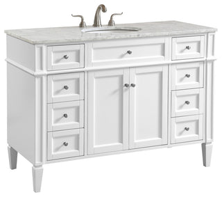 Home Living Vanity with Carrara White Marble Countertop, White, 48", Single Sink