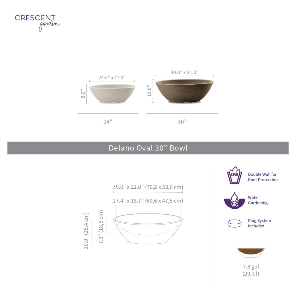 Delano Double Walled Unique Oval Bowl Planter - 30'' x 21'' Bowl (Caviar Black)