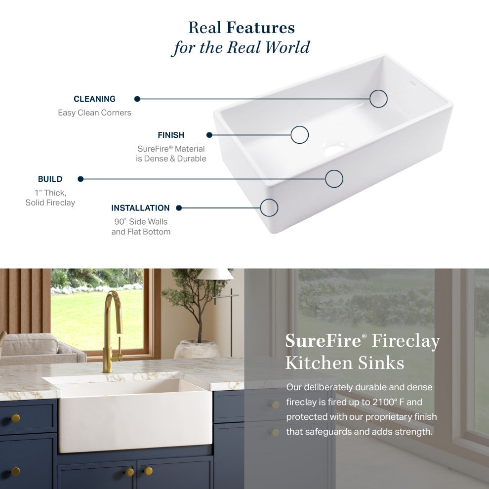 Austen Matte White Fireclay 30" Single Bowl Farmhouse Undermount Kitchen Sink