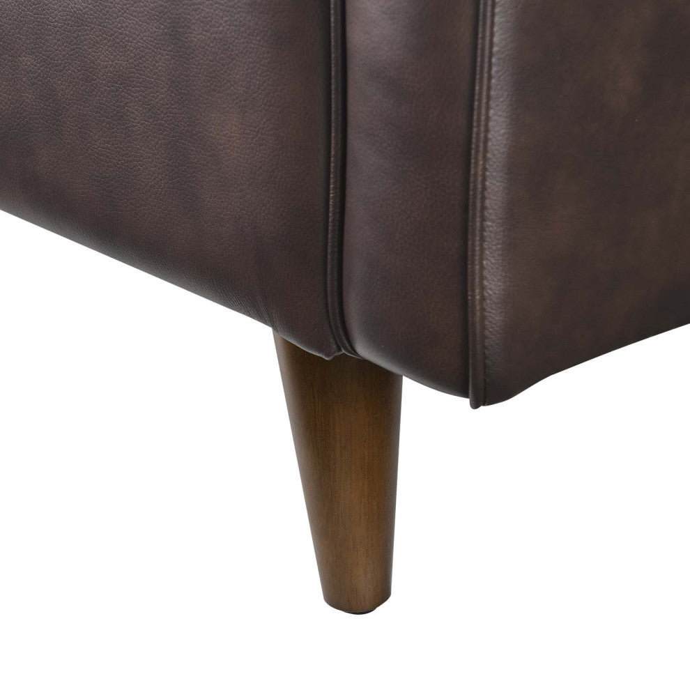 Loveseat Sofa, Brown, Leather, Modern, Mid Century Hotel Lounge Cafe Lobby