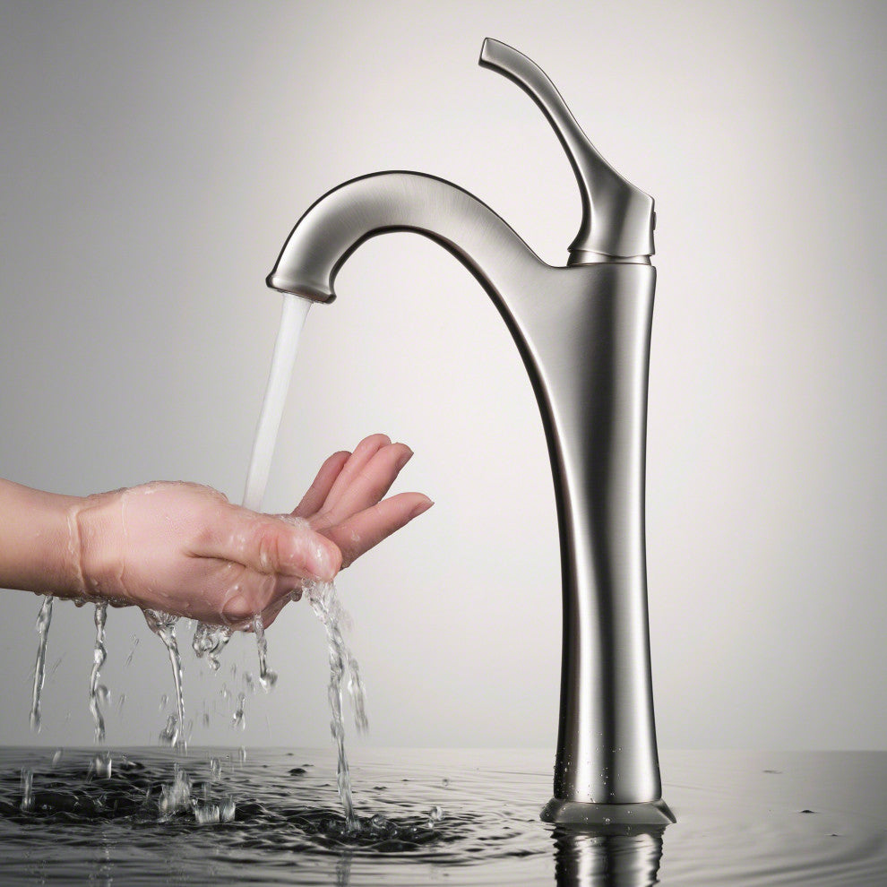 Kraus Arlo Single Handle Vessel Faucet, Pop Up Drain, Spot-Free SS, Set of 2