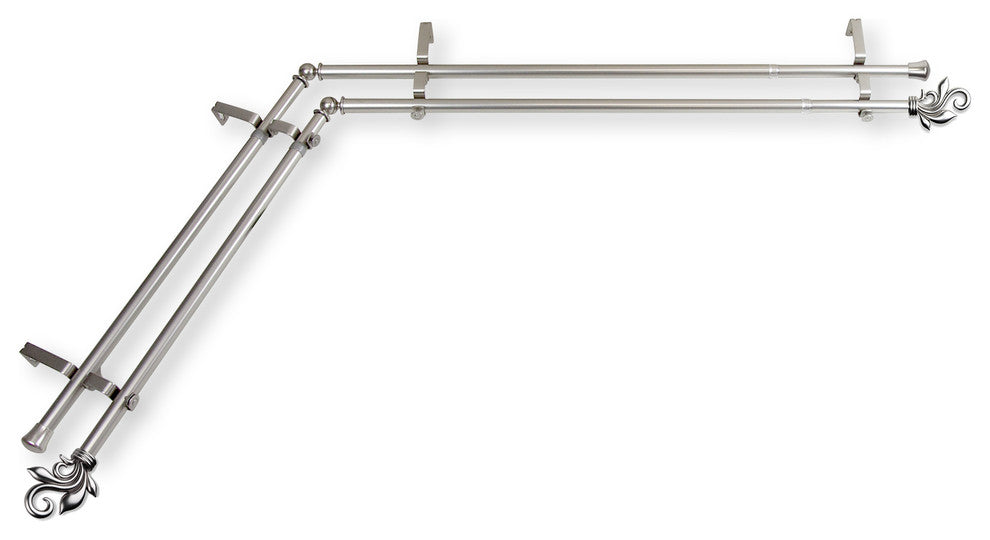 Giles 13/16" Double Corner Window Curtain Rod, Satin Nickel, 120-170"