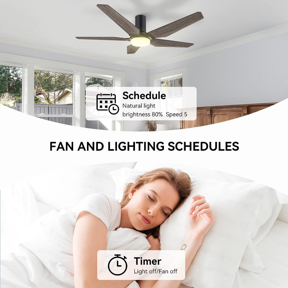 CARRO Smart Voice Control Ceiling Fan with Dimmable LED Light and Remote, Walnut, 52" Flush