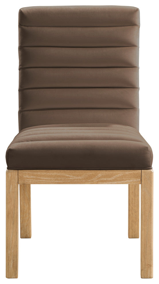 Evelyn Upholstered Dining Chair, Brown, Velvet, Natural Finish