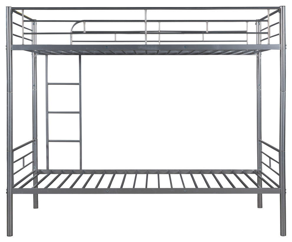 Gewnee Twin Over Twin Metal Bunk Bed with Ladder in Silver