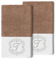 Linum Home Turkish Cotton Monica 2-Piece Embellished Hand Towel Set, Latte
