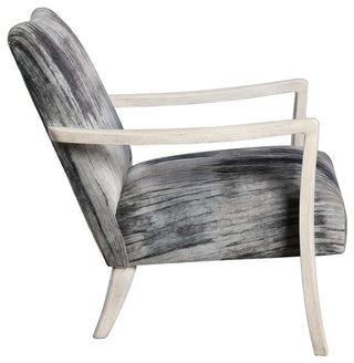 Modern Abstract Chenille Accent Chair Black Gray Blue White Streaked Wood Plush