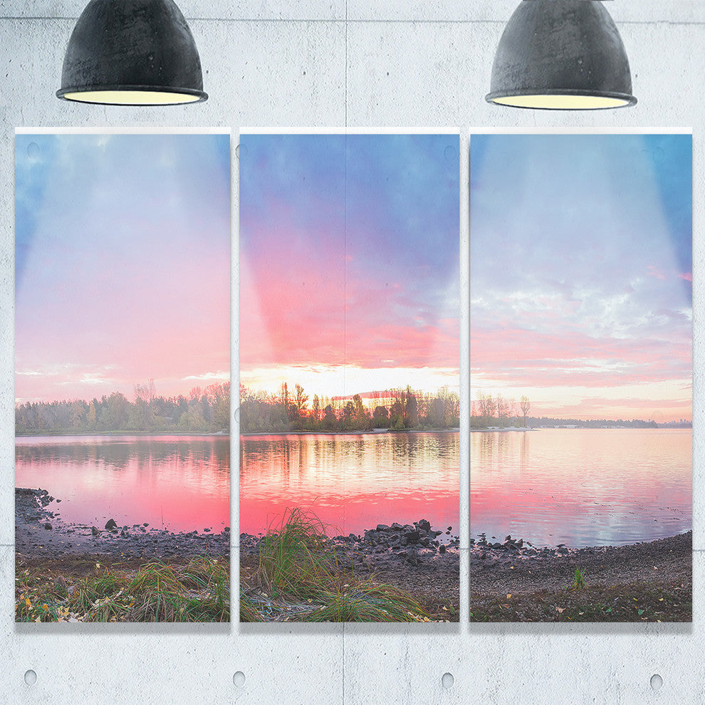 "Beautiful Fall Sunrise Over River" Metal Wall Art, 3 Panels, 36"x28"