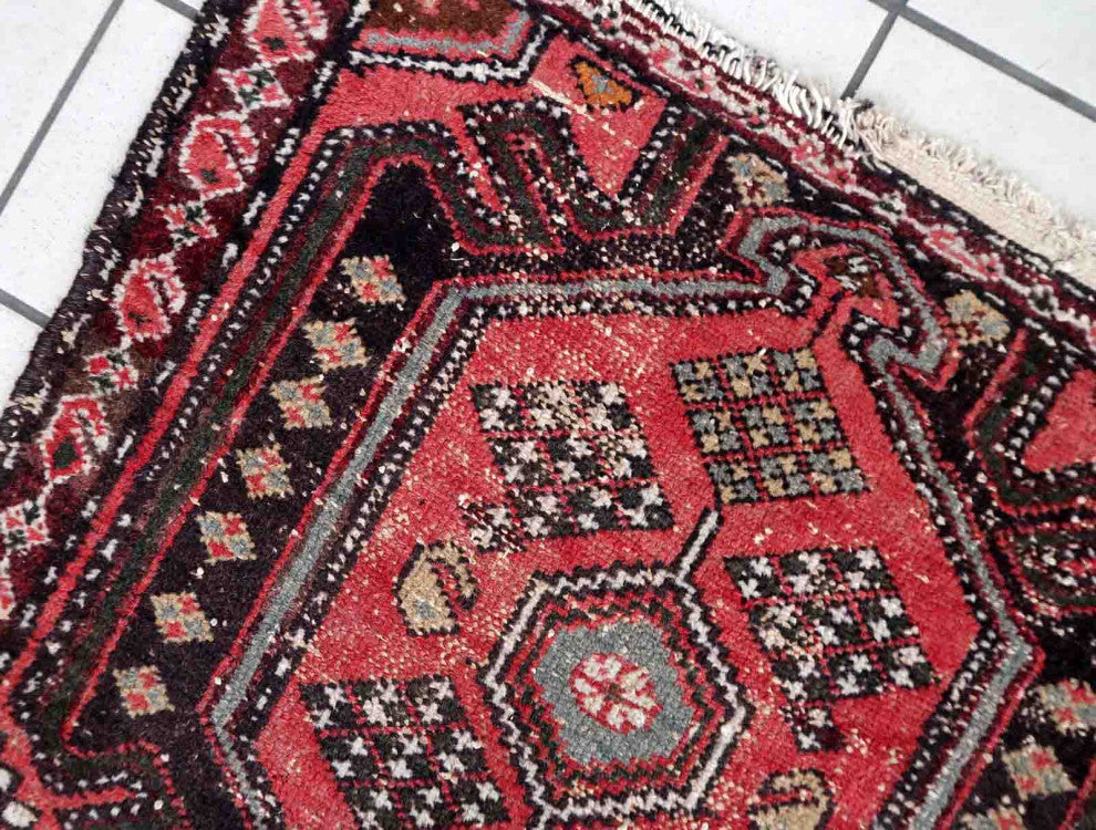 Handmade Vintage Persian Hamadan Rug 2.5'x4.2', 78cmx131cm, 1950s