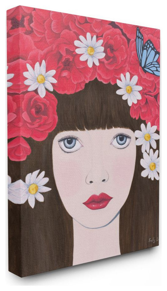 Flower Headdress Red Woman Painting, 16"x20"