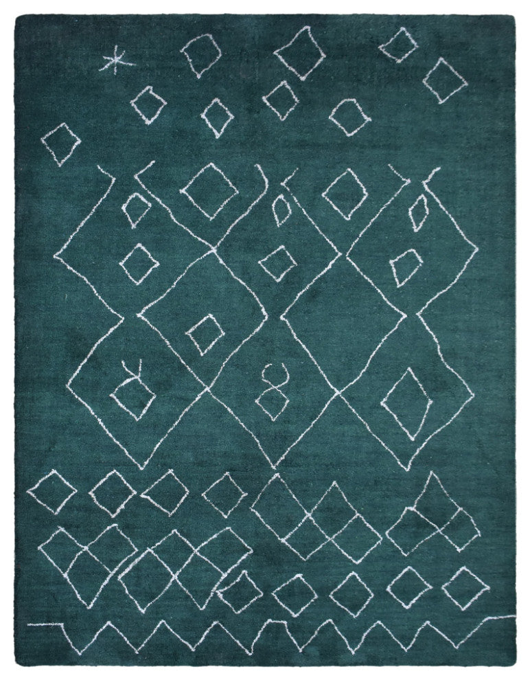 HAND KNOTTED LOOM SILK AREA RUGS-6'x9',Rectangle,Dark Green White,Contemporary