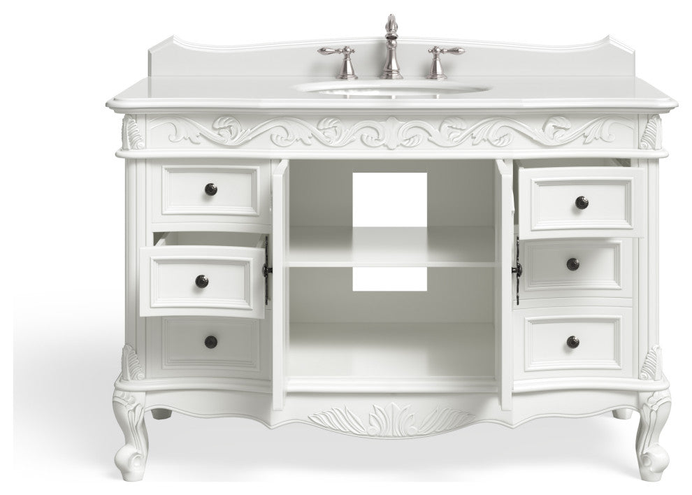 Antique White Traditional Style Single Sink Beckham Bathroom Vanity, White, 48", Single Sink, With Mirror, Freestanding
