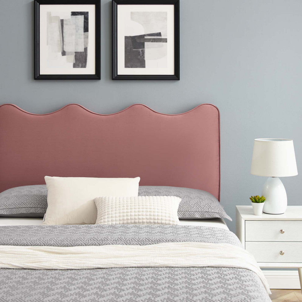 Platform Bed Frame, King Size, Pink, Velvet, Modern, Bedroom Master Guest Suite