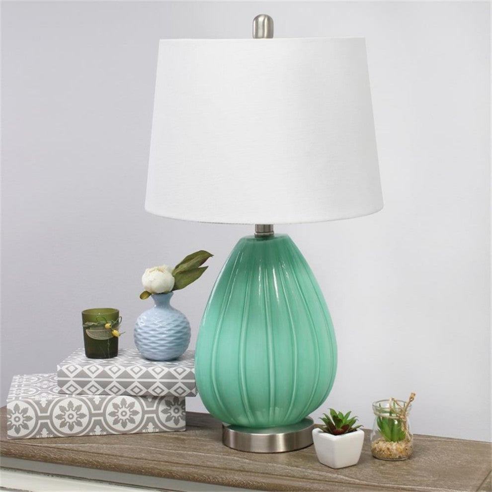 Elegant Designs Creased Table Lamp with Fabric Shade, Seafoam