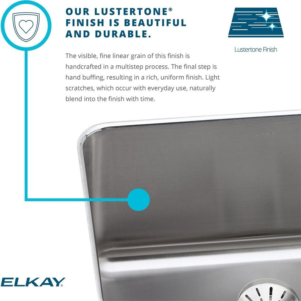 Elkay LRAD151755 Lustertone 15" Drop In Single Basin Stainless - 3 Faucet Holes