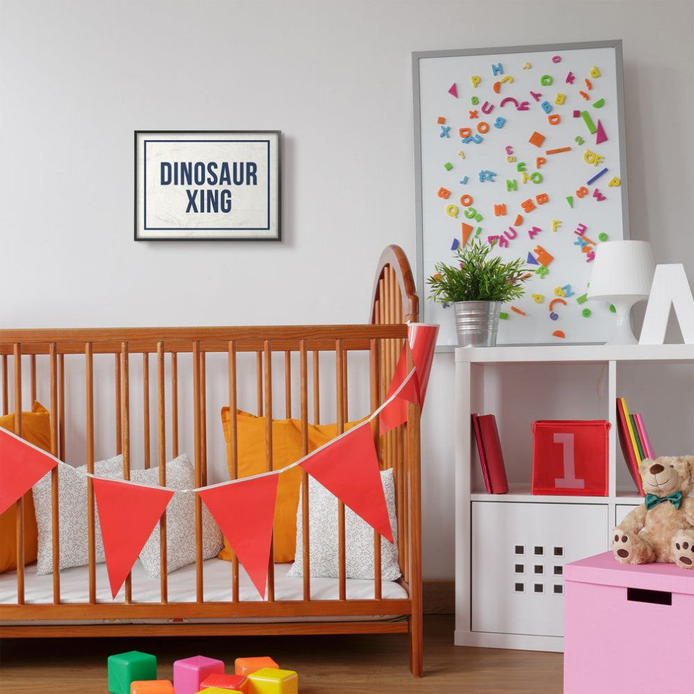 The Kids Room by Stupell Dinosaur Crossing Blue Kids Word Design, 11 x 14