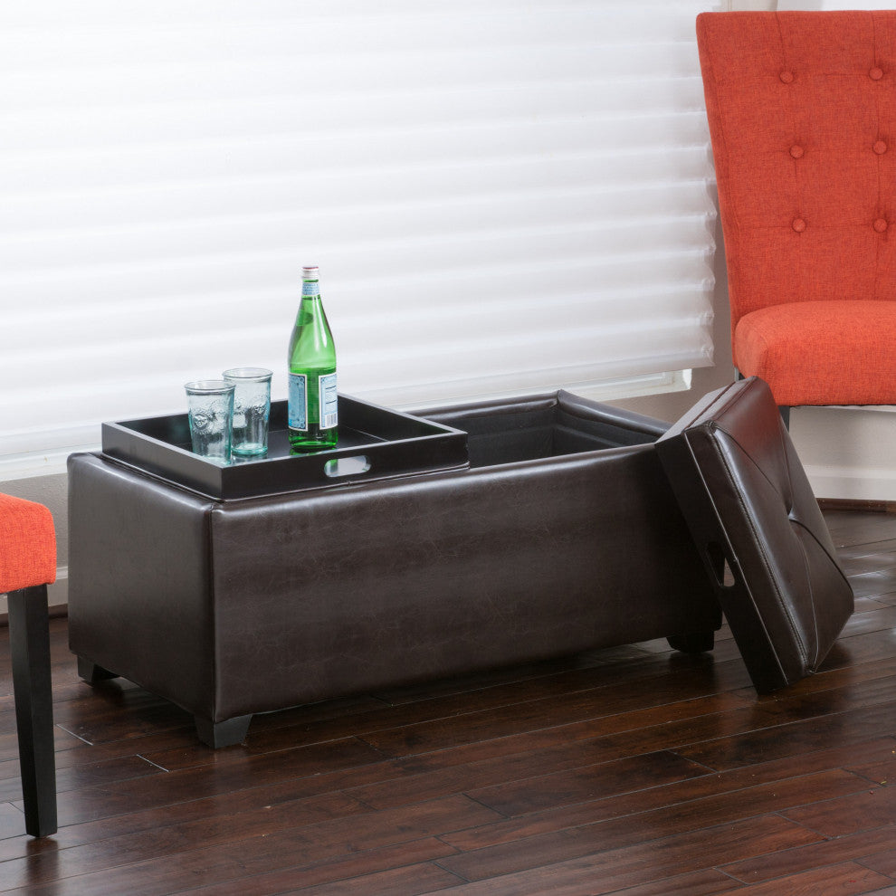 Chapman Contemporary Tray Top Storage Ottoman, Brown