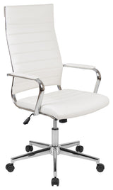 High Back White LeatherSoft Ribbed Executive Swivel Office Chair
