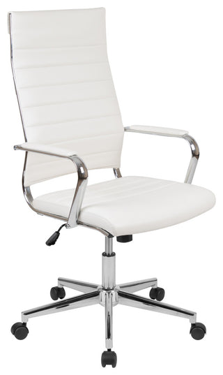 High Back White LeatherSoft Ribbed Executive Swivel Office Chair