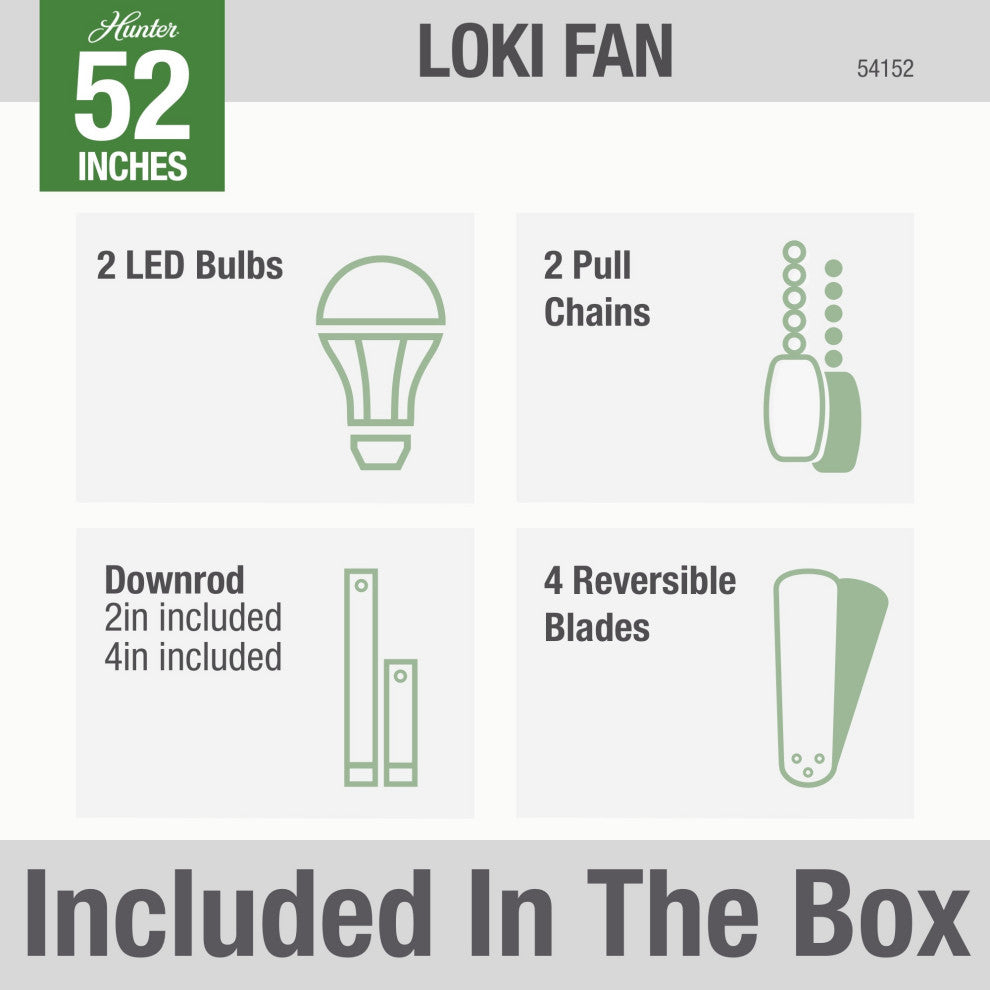 Hunter Fan Company 52" Loki Ceiling Fan With Light Kit, Noble Bronze