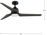 Upshur Collection 52" Matte Black Ceiling Fan With LED Light Kit