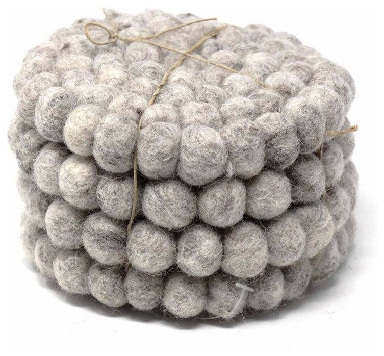 Felt Ball Coasters, Set of 4, Light Gray