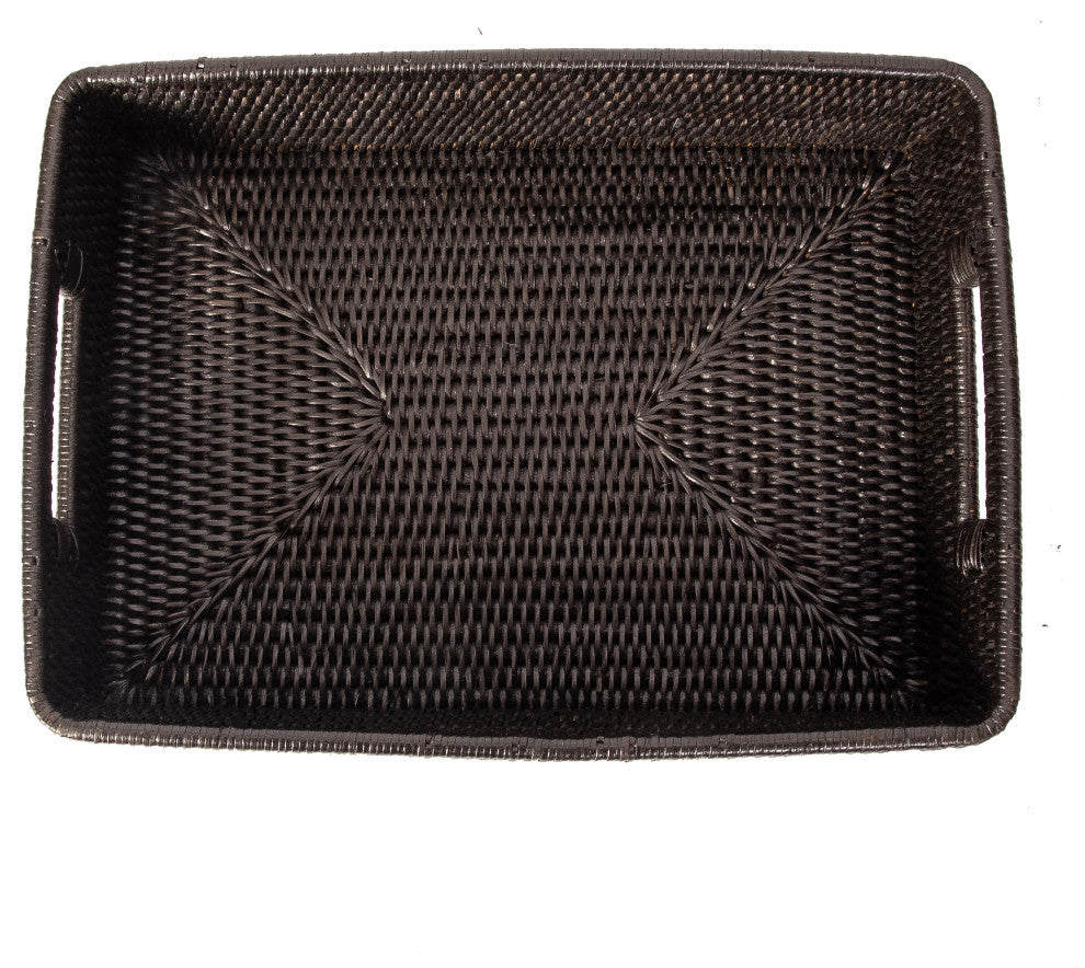 Artifacts Rattan Rectangular Storage Basket With Rounded Corners, Tudor Black