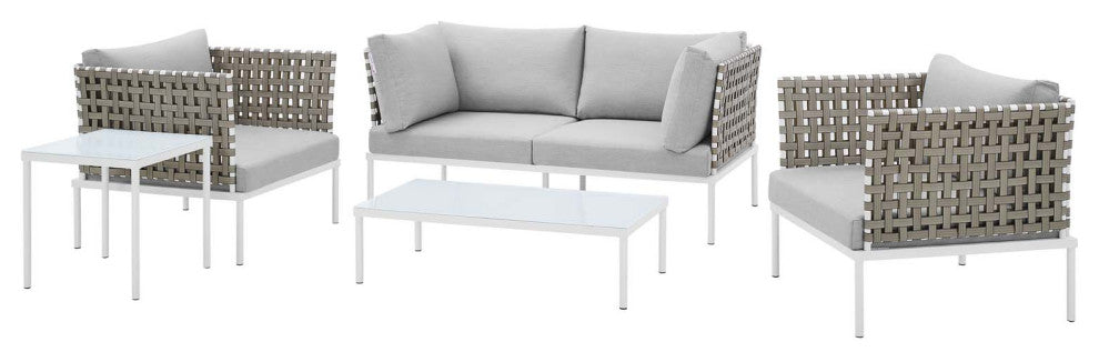 Lounge Sectional Sofa Chair Table Set, Sunbrella, Aluminum, Gray, Outdoor