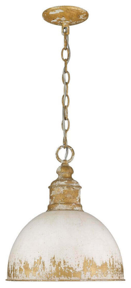 1 Light 12" Pendant, Vintage Gold With Antique Ivory Shade