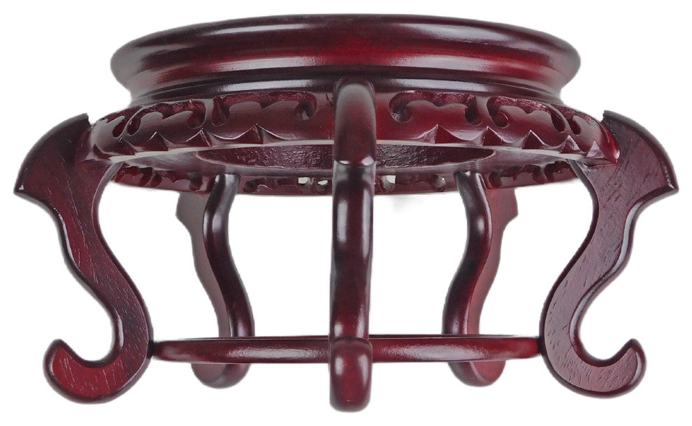 Mahogany Finish Chinese Porcelain Bowl Stand, 4"x4"