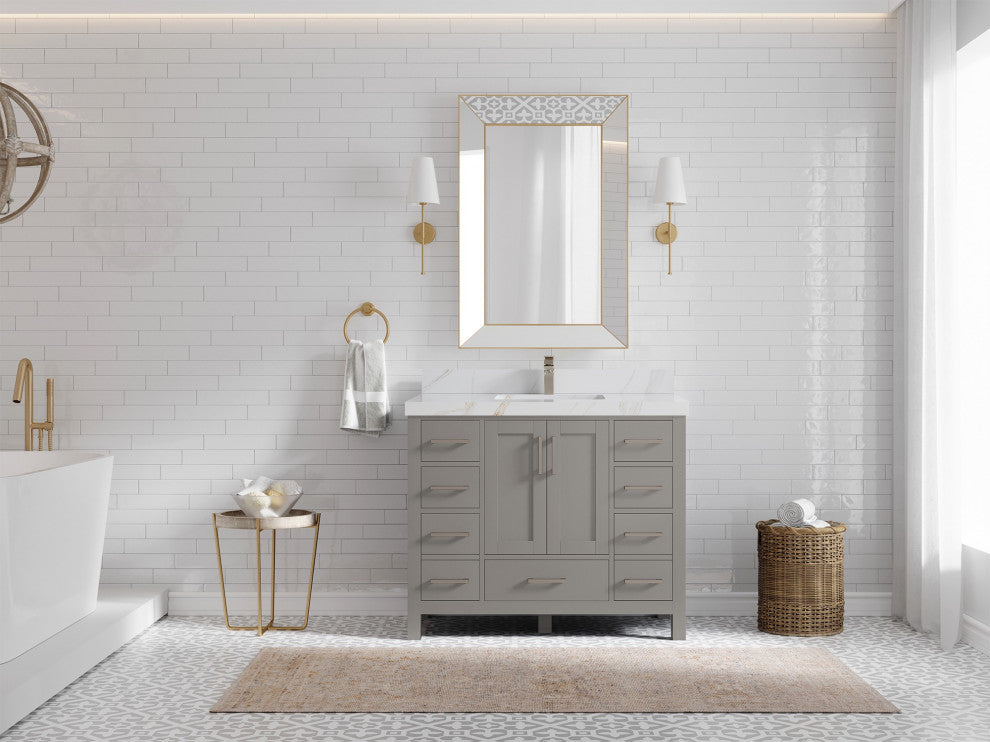Malibu 42 Single Sink Bath Vanity in Elephant Skin Gray 2" Calacatta Sienna