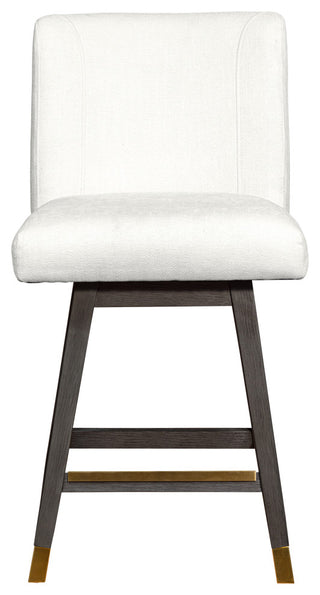 Basila Swivel Counter Stool in Grey Oak Wood Finish with Pearl Fabric
