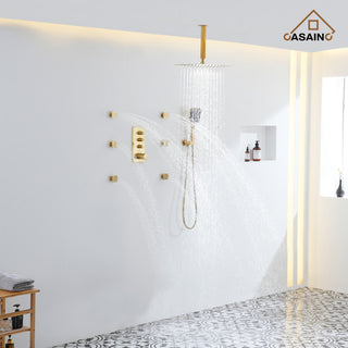 Ceiling Mounted Thermostatic Shower System, Brushed Gold