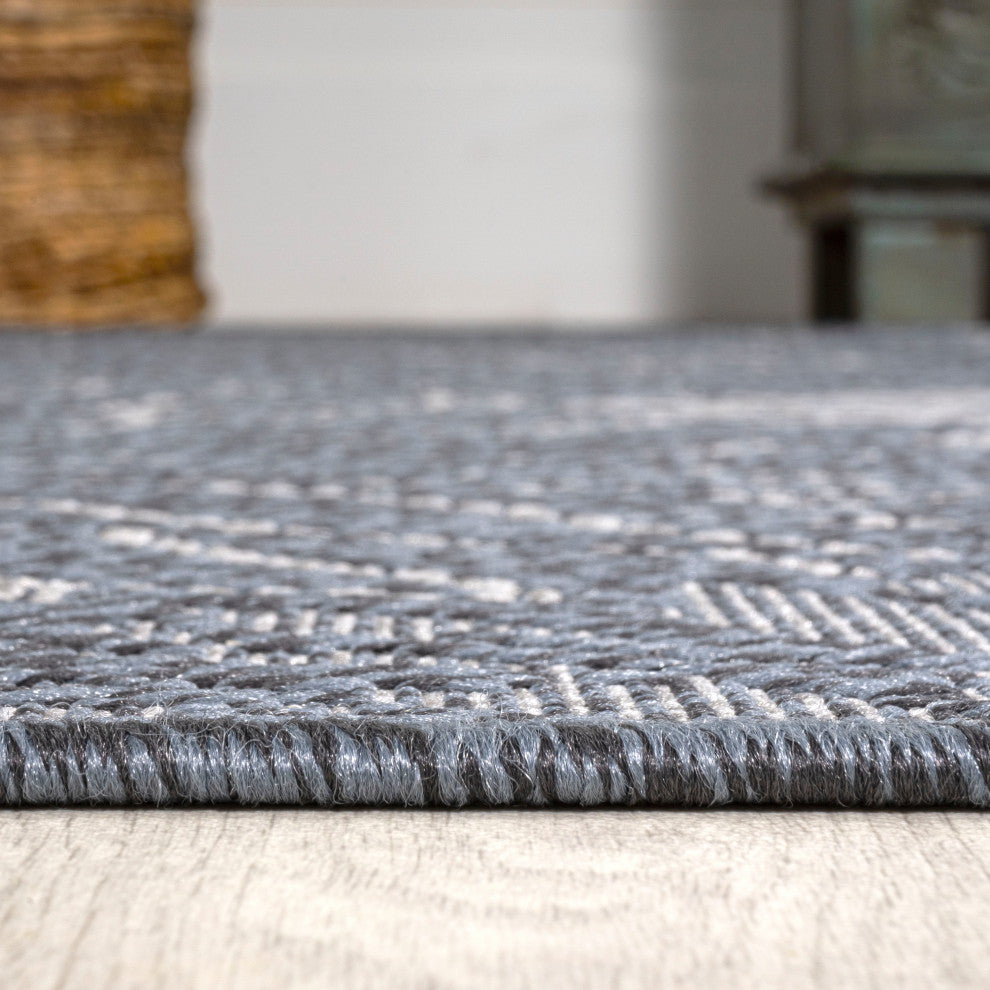 Bahamas Modern All-Over Floral Indoor/Outdoor Area Rug, Navy/Gray, 2x8