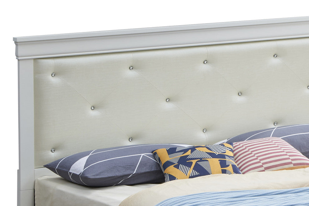 Lorana Button Tufted Faux Leather Bed, Queen