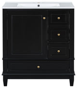 GDF Studio 30" Vanity With Ceramic Sink, Soft Close Door & Drawers, Black